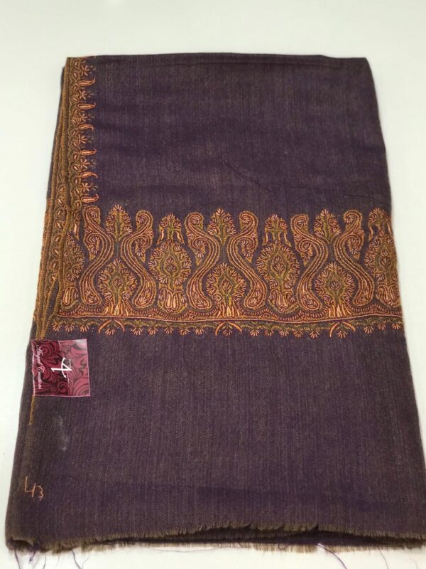 Purple Diamond Weave Pure Wool Shawl with Sozni Hand Embroidery
