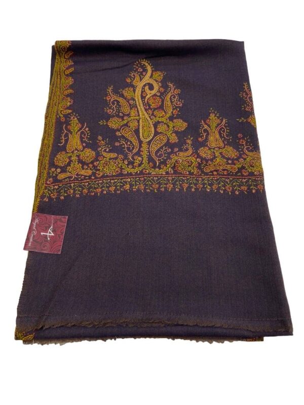 Purple Diamond Weave Sozni Hand Embroidered Pure Wool Shawl