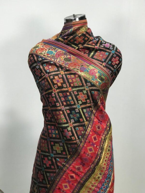 Black Diamond Pattern Silk Kani Weave Dupatta close up