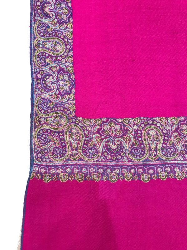 Pink Pure Pashmina Shawl with Neem Daur Sozni Hand Embroidery close up