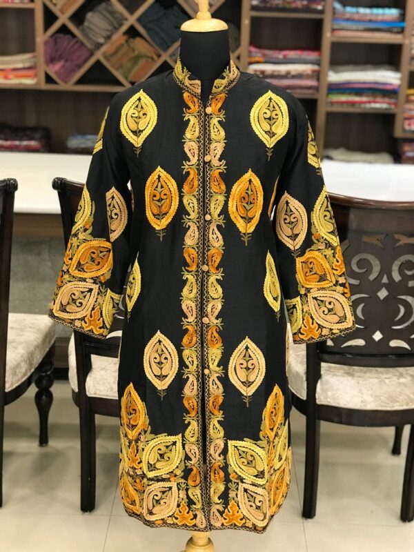 Black Kashmiri Overcoat with Paisley Boteh Embroidery