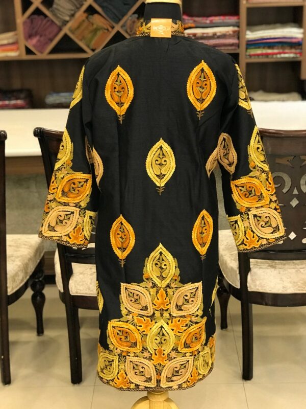 Black Kashmiri Overcoat with Paisley Boteh Embroidery back