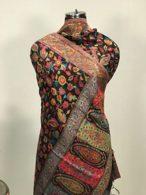 Black Paisley Palla Silk Kani Weave Dupatta close up