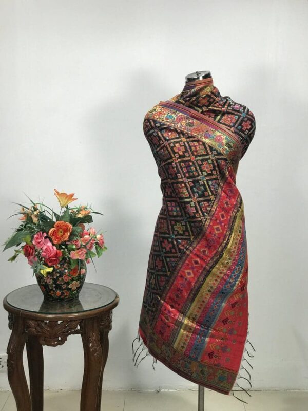 Black Diamond Pattern Silk Kani Weave Dupatta