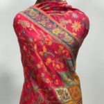 Magenta Floral Silk Kani Weave Dupatta close up