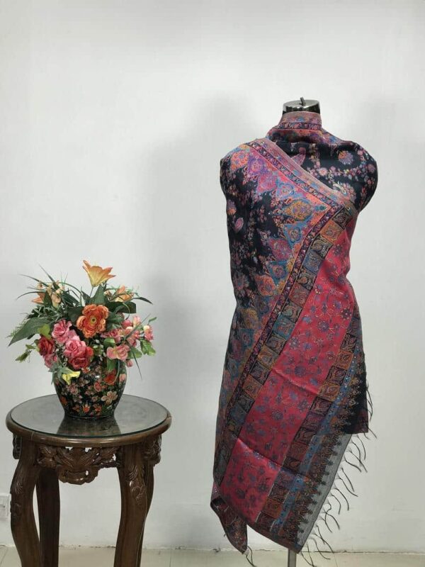 Black Floral Silk Kani Weave Dupatta