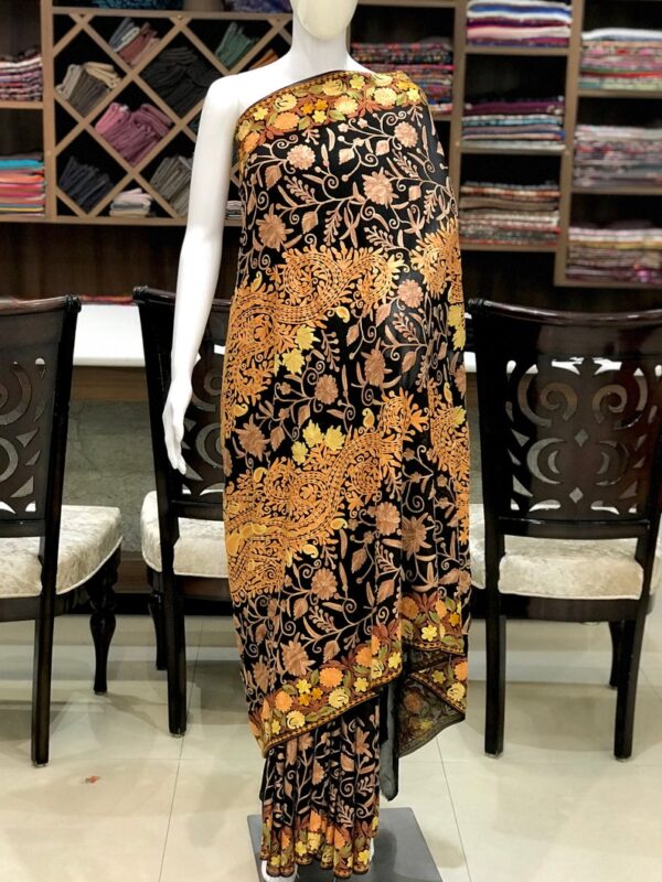 Black Long Paisley Full Jaal Embroidered Saree Front