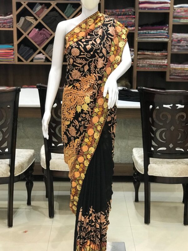 Black Long Paisley Full Jaal Embroidered Saree