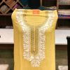 Yellow Aari Tilla fusion Neck Embroidery Suit front