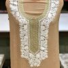 Beige Aari Tilla fusion Neck Embroidery Suit Front