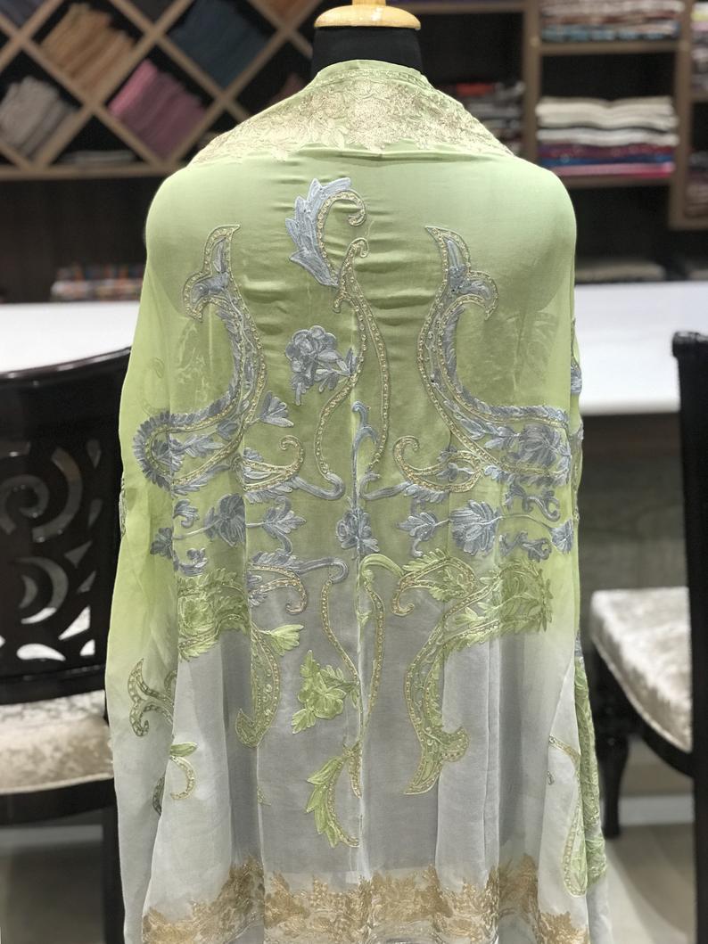 Ombre Tilla & Aari Fusion Kashmiri Suit Dupatta