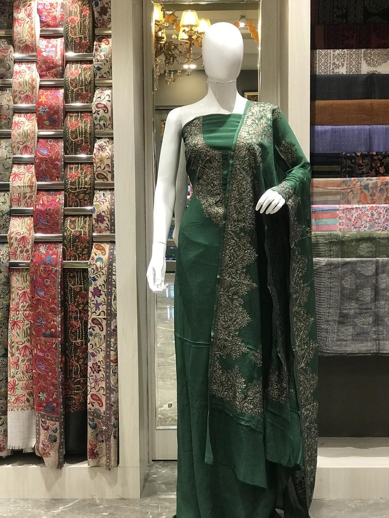 Zari Tilla mixed thread Embroidered Kashmiri Suit