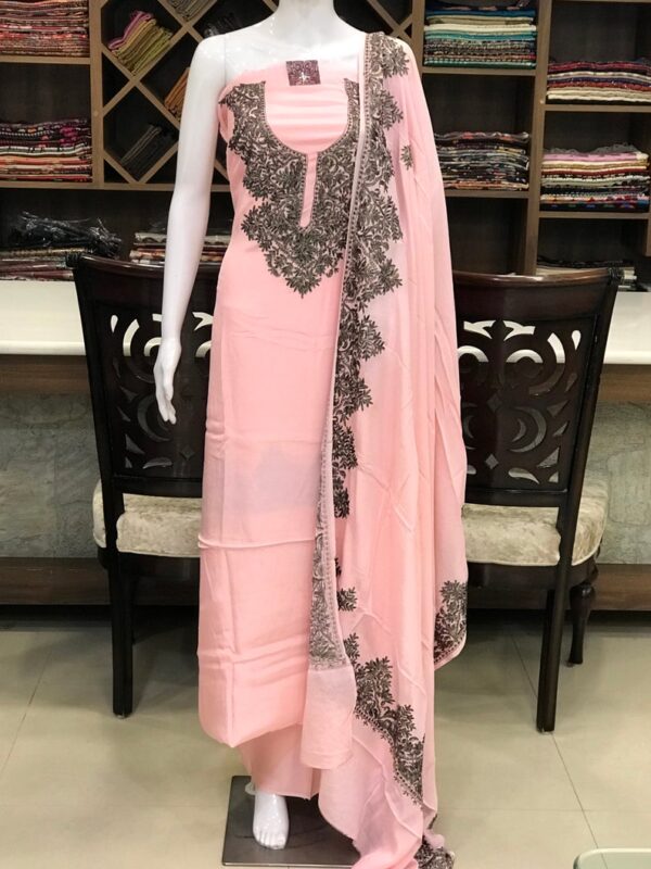 Pink Zari Thread Fusion Embroidered Kashmiri Suit