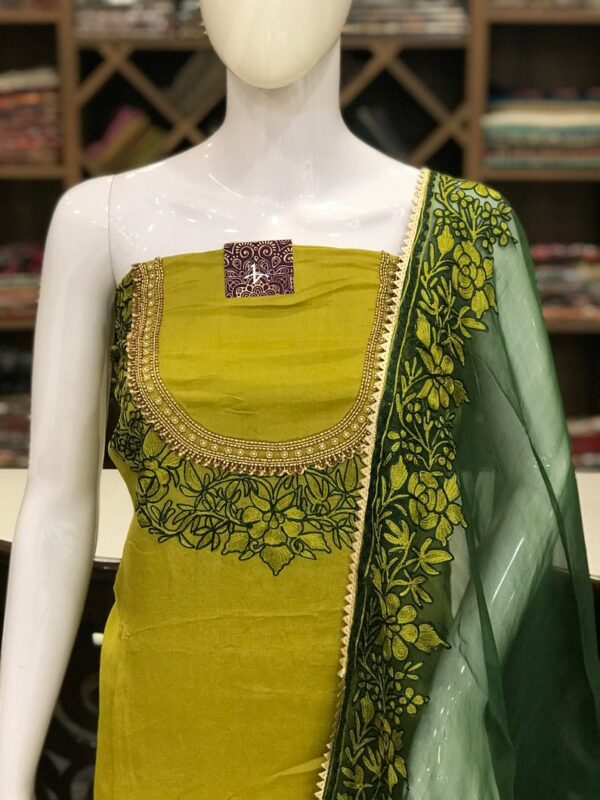 Green Zardozi Aari Embroidered Kashmiri Suit Front