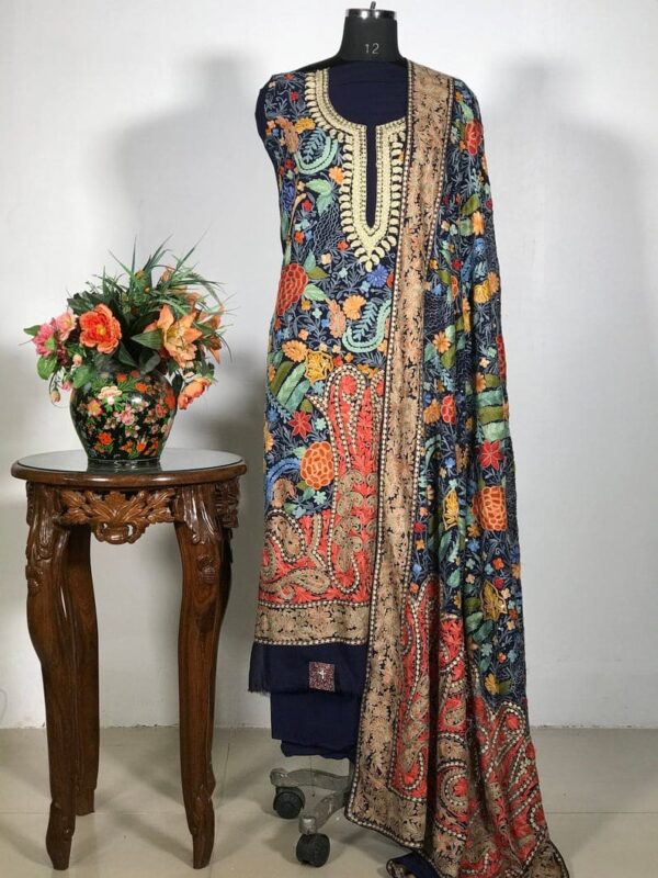 Tilla Aari Sequence Fusion Work Kashmiri Suit Front