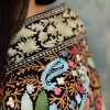 Navy Blue Silk Multi Colour Floral Jaal Embroidered Saree Close Up