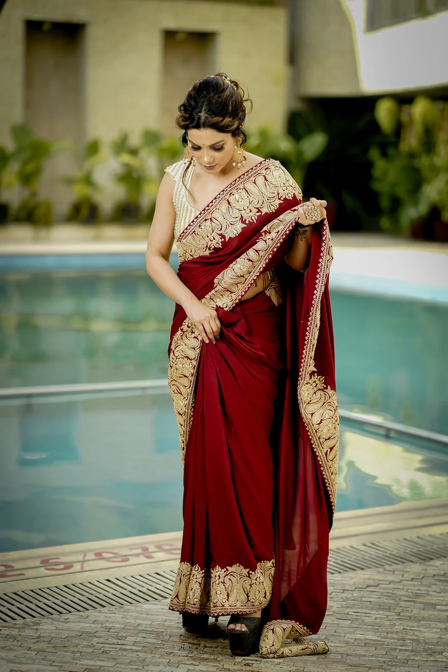 Saree with Gold Tilla Embroidery