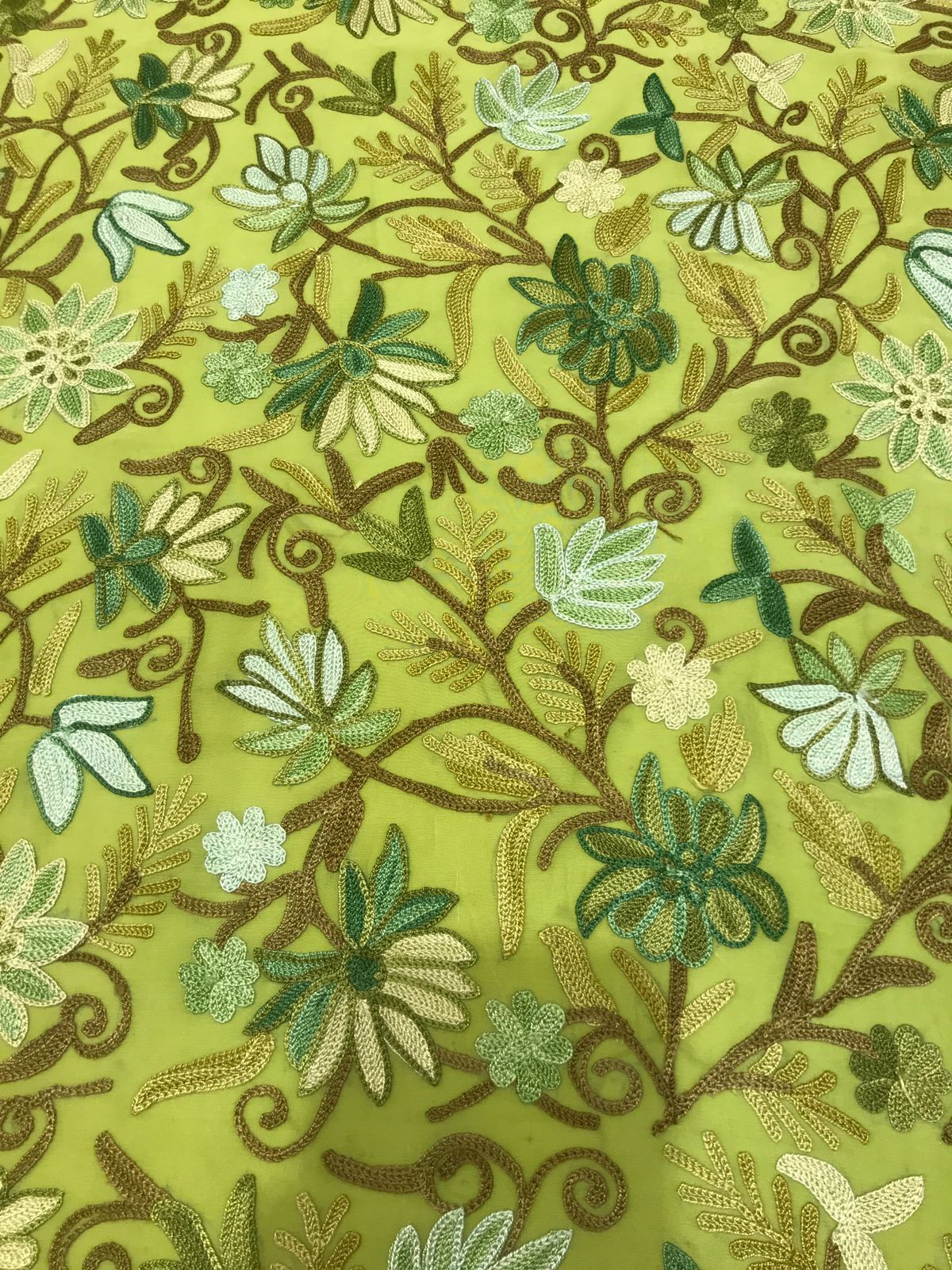 Olive Green DIY Crepe Fabric with Floral Embroidery