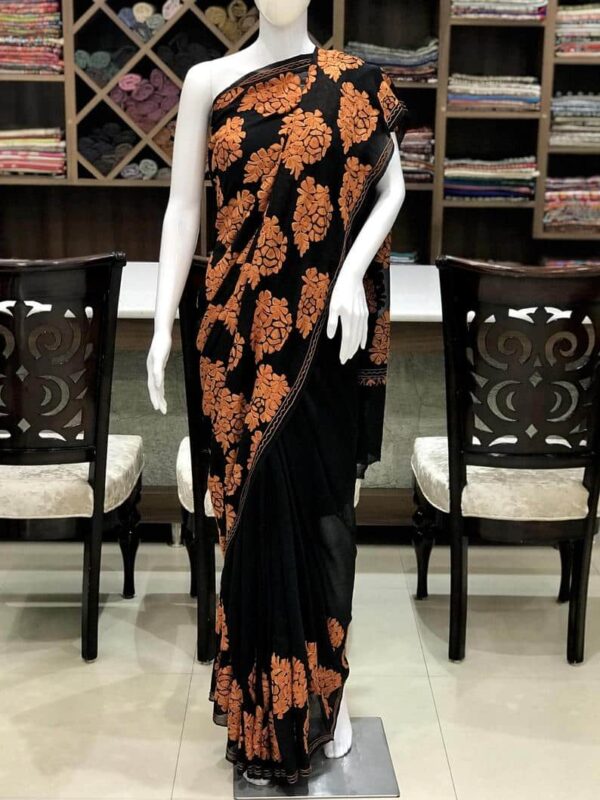 Saree with Boteh embroidery and Cut-Dana Hand Work front