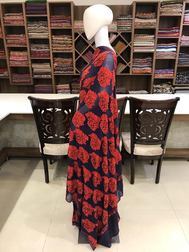Navy Blue Saree with Boteh embroidery and Cut-Dana Hand Work side