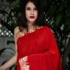 Red Pure Crepe Saree with Chinar Border Tilla Embroidery