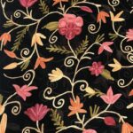 Black DIY Fabric with Floral Aari Jaal Embroidery close up