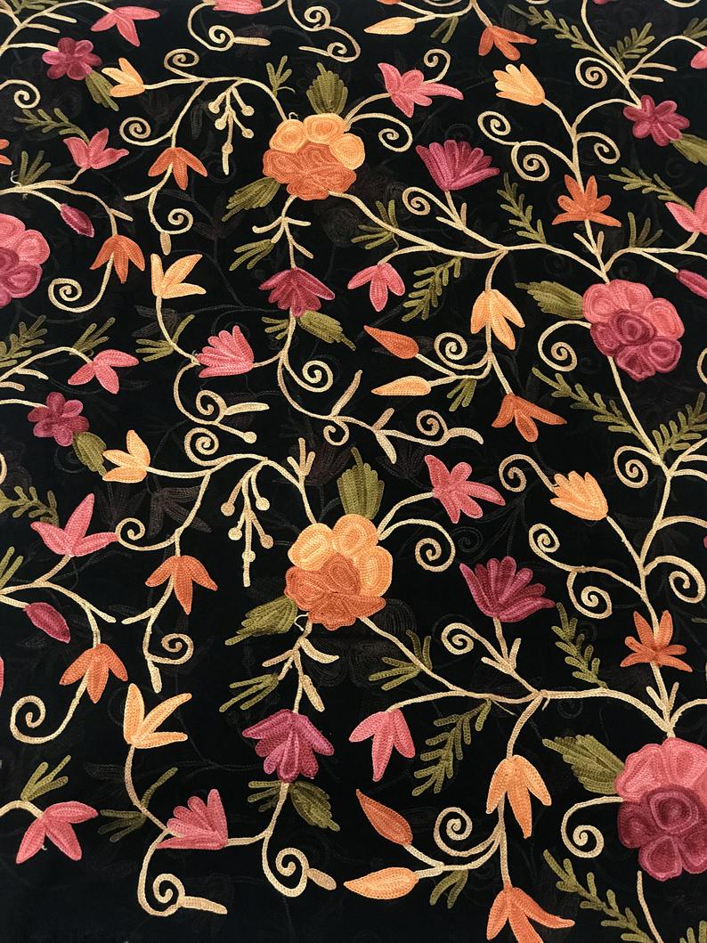 Black DIY Fabric with Floral Aari Jaal Embroidery Angad Creations