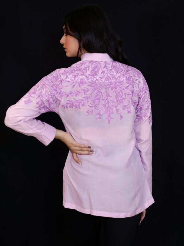 Thistle Purple Cotton Shirt with Cream Floral Thread Embroidery Back