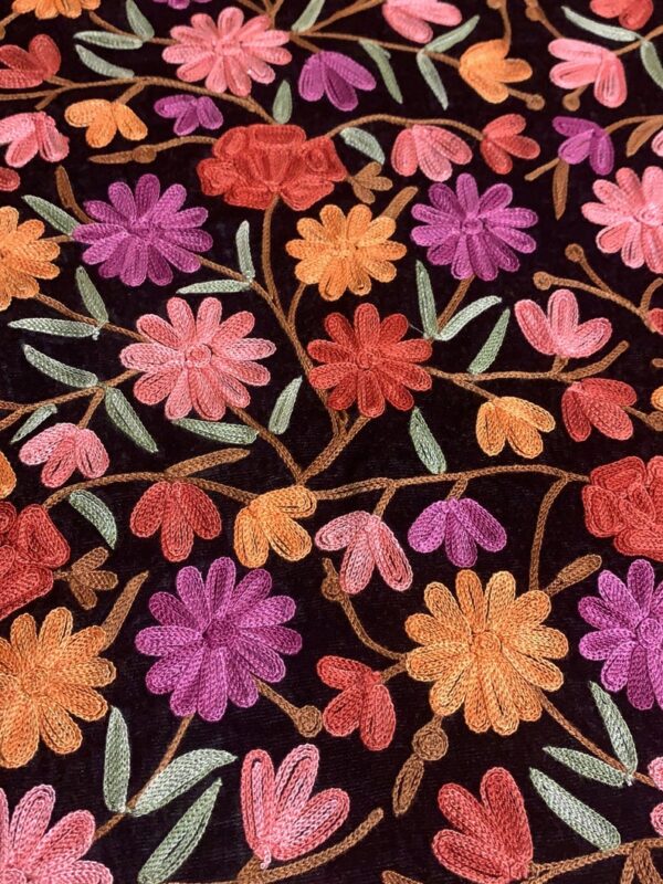 Dense Floral Embroidered DIY Black Velvet Fabric