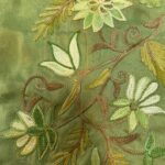 Olive Green DIY Crepe Fabric with Floral Embroidery