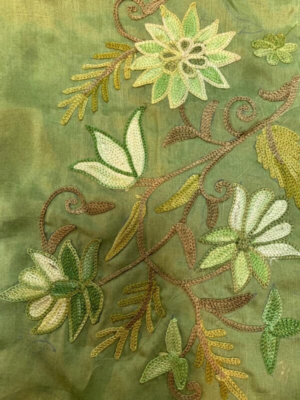 Olive Green DIY Fabric with Floral Aari Jaal Embroidery