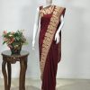 Maroon Pure Silk Saree with Gold Tilla Embroidery