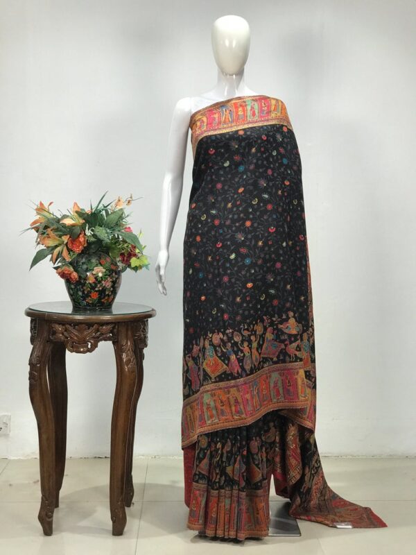 Black Modal Silk Kani Saree: Mughal Figure Design