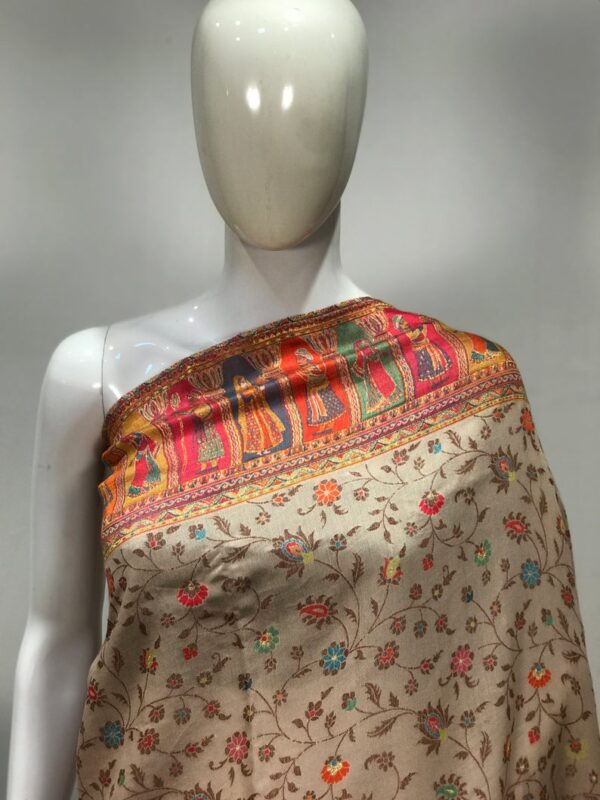 Beige Modal Silk Kani Weave Saree: Bari Ambi Design Close up