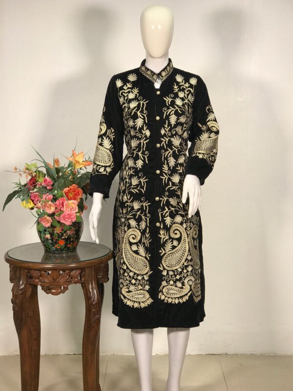 Black Velvet Jacket With Kashmiri Tilla Jaal Embroidery Front