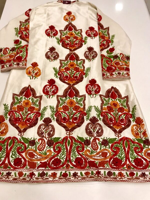 White Kashmiri Coat With Boteh Embroidery Back