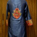 Blue Kashmiri Jacket With Anarkali Style paisley Embroidery Back
