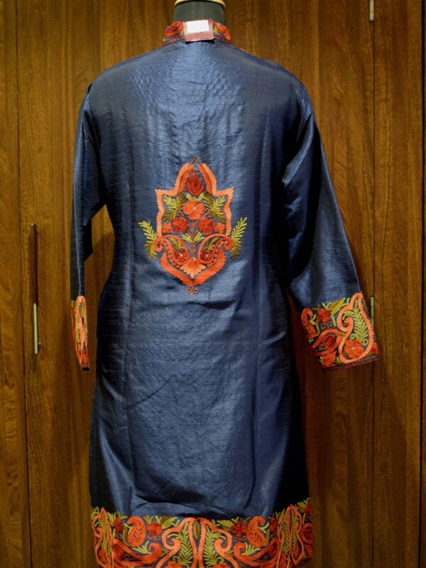 Blue Kashmiri Jacket With Anarkali Style paisley Embroidery Back