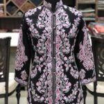 Black Women Jacket Girls Pure Wool Winter Coats with Embroidery Front