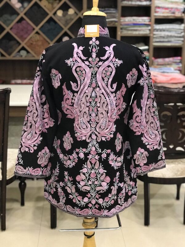 Black Women Jacket Girls Pure Wool Winter Coats with Embroidery Black