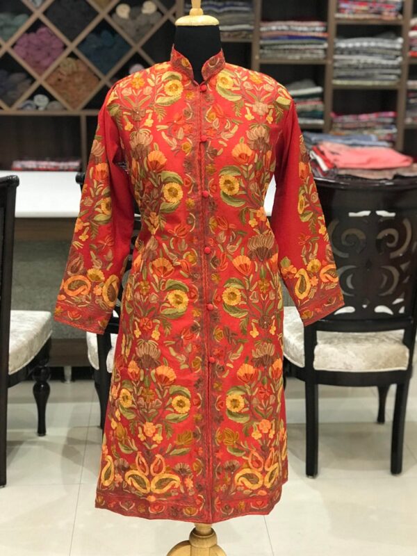 Red Kashmiri Jacket With Floral Kashmiri Aari Jaal Embroidery