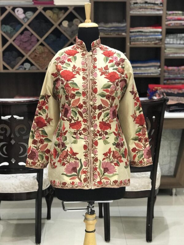 Cream Jacket, Kashmiri Embroidery Front