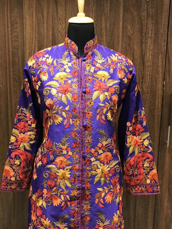 Purple Kashmiri With Floral Vine Pattern Embroidery Front