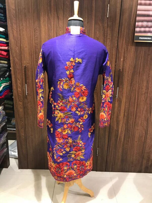 Purple Kashmiri With Floral Vine Pattern Embroidery Back