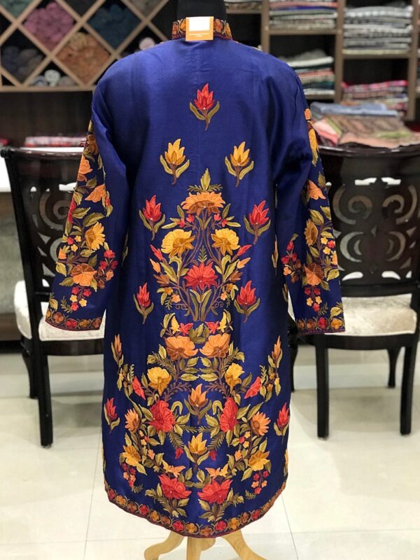 Blue Kashmiri Jacket With Floral Vine Embroidery Back