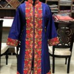 Blue Kashmiri Coat With Achkan Style Floral Embroidery