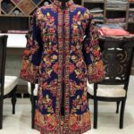 Navy Blue Kashmiri Coat With Floral Vine Pattern Embroidery