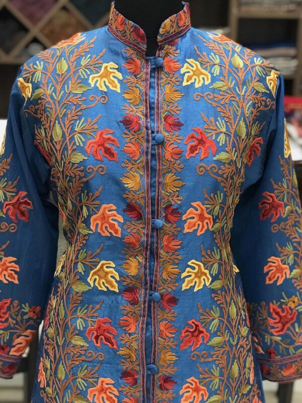 Royal Blue Kashmir Jacket Embroidery Front