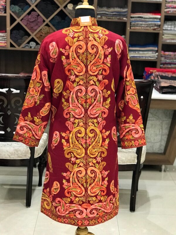 Red Kashmiri Coat With Paisley Embroidery Back