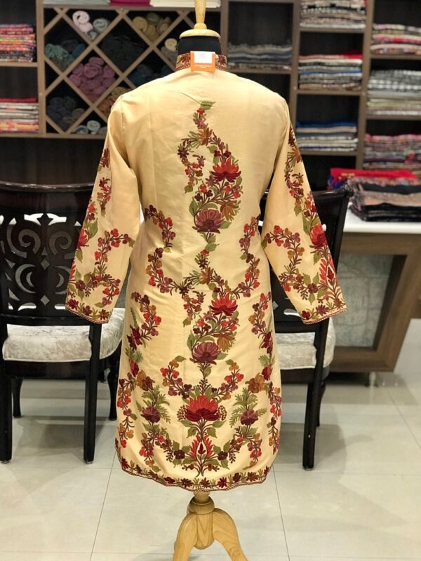 Cream Kashmiri Coat with Floral Style Paisley Embroidery Back
